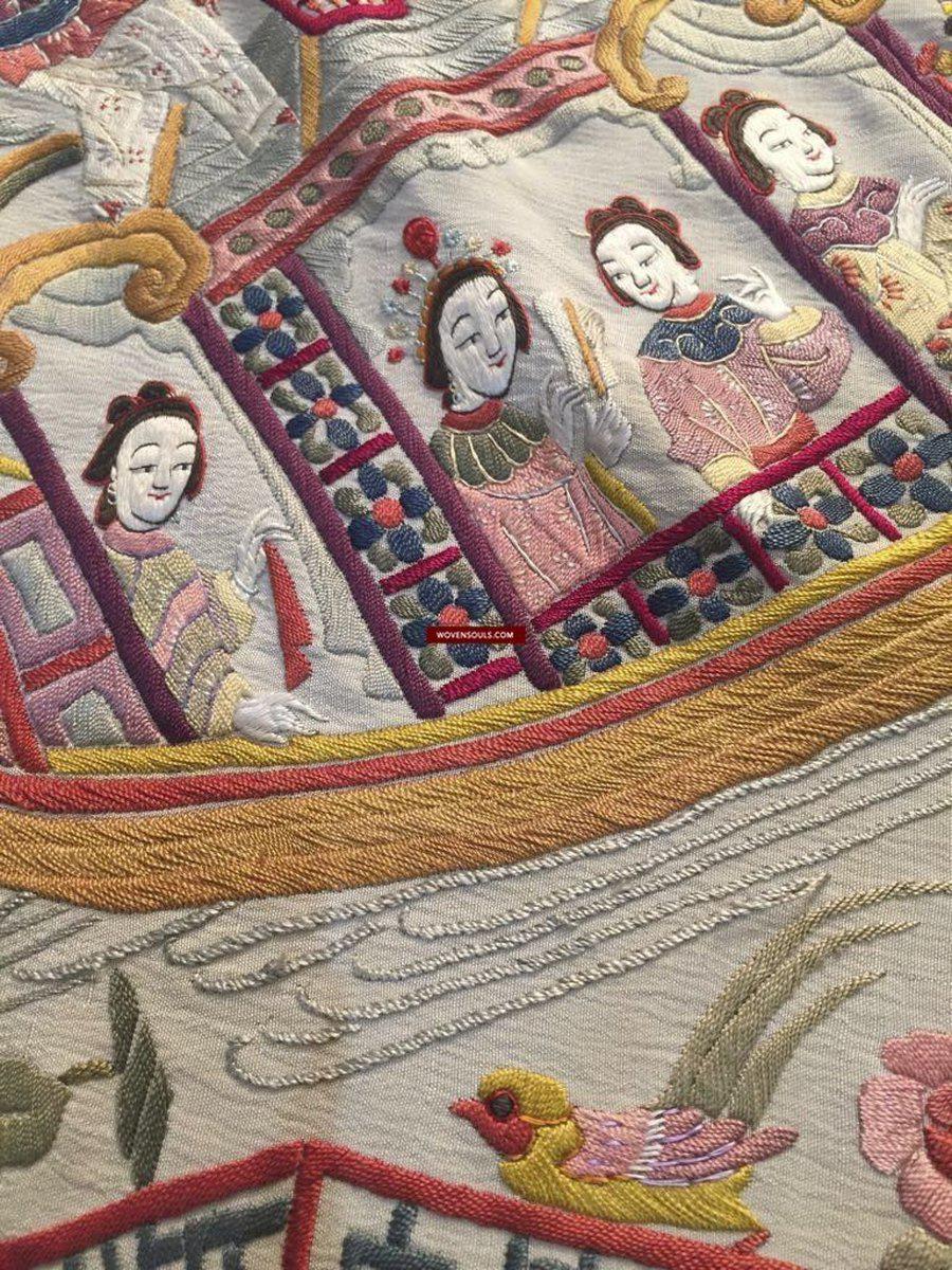 1254 Antique Double Sided Embroidery Manila Manton - Cantonese Embroidery-WOVENSOULS-Antique-Vintage-Textiles-Art-Decor