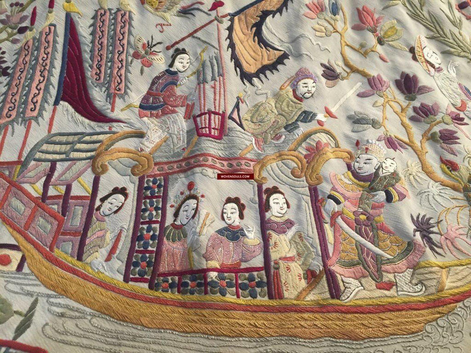 1254 Antique Double Sided Embroidery Manila Manton - Cantonese Embroidery-WOVENSOULS-Antique-Vintage-Textiles-Art-Decor
