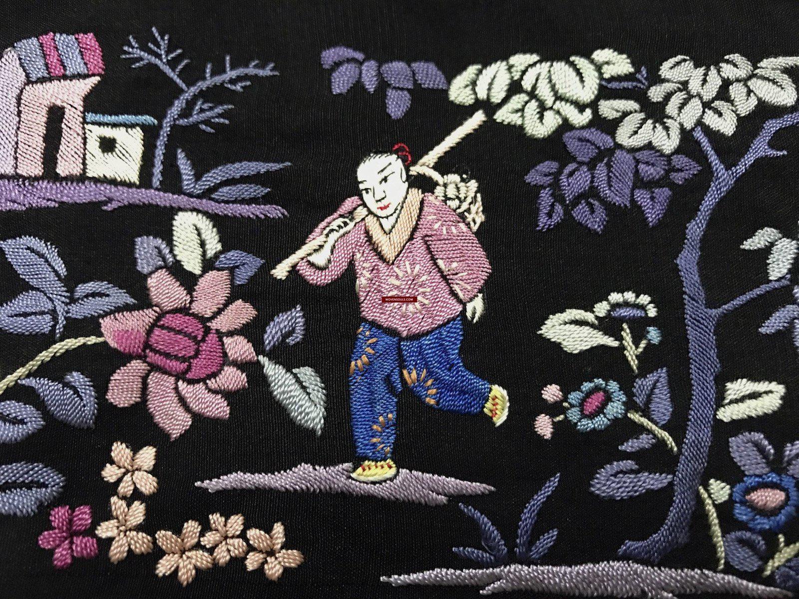 1255 Antique Double Sided Embroidery Manila Manton - Cantonese Embroidery - Baby Scene-WOVENSOULS-Antique-Vintage-Textiles-Art-Decor