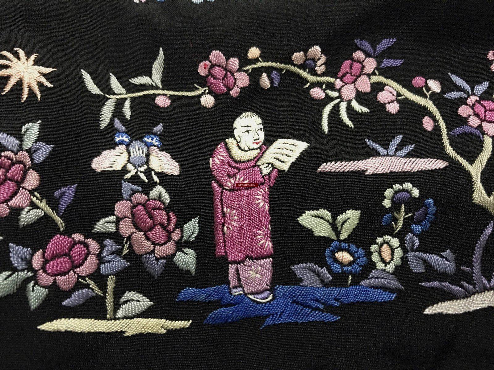 1255 Antique Double Sided Embroidery Manila Manton - Cantonese Embroidery - Baby Scene-WOVENSOULS-Antique-Vintage-Textiles-Art-Decor