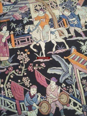1255 Antique Double Sided Embroidery Manila Manton - Cantonese Embroidery - Baby Scene-WOVENSOULS-Antique-Vintage-Textiles-Art-Decor