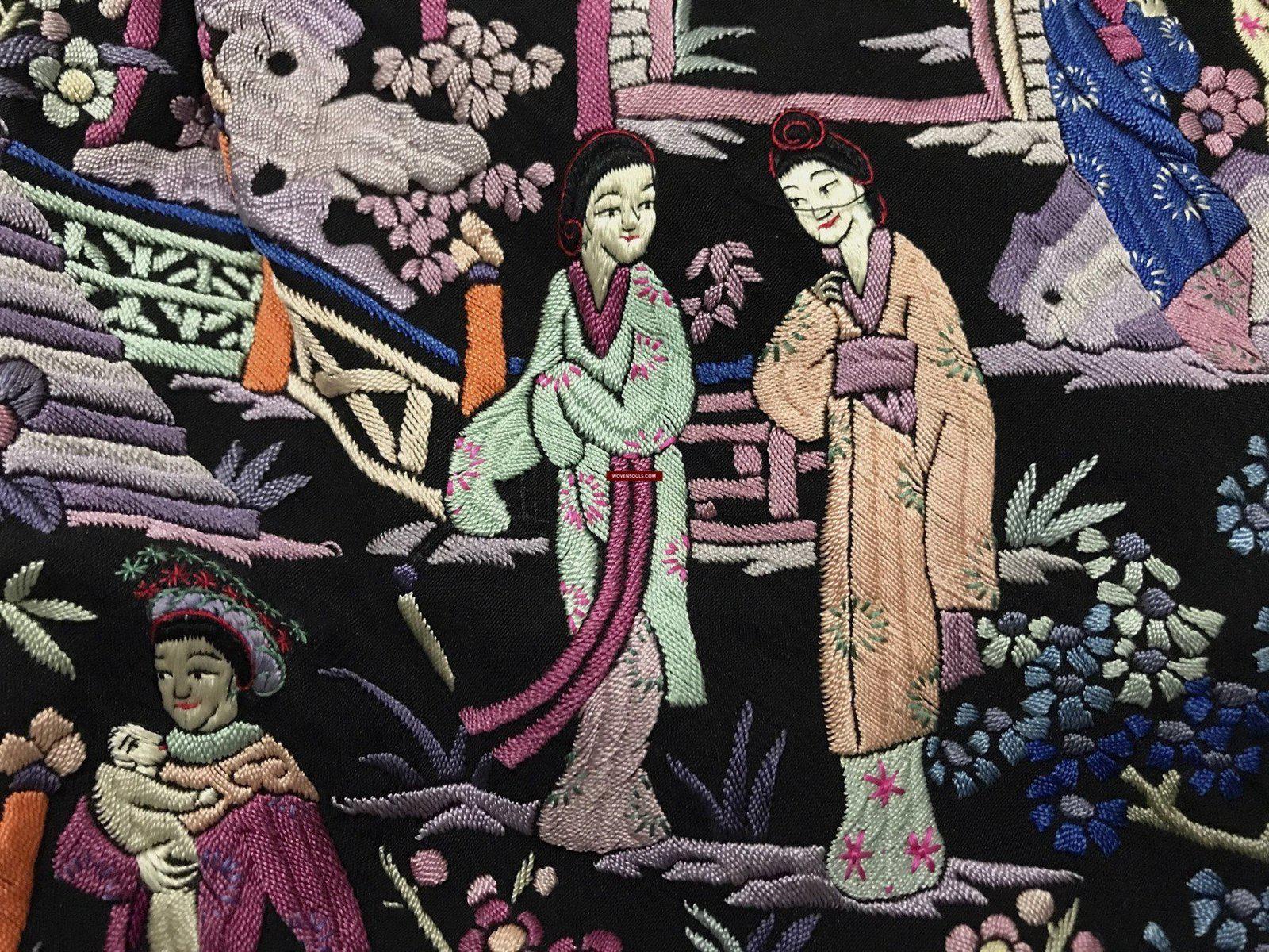 1255 Antique Double Sided Embroidery Manila Manton - Cantonese Embroidery - Baby Scene-WOVENSOULS-Antique-Vintage-Textiles-Art-Decor