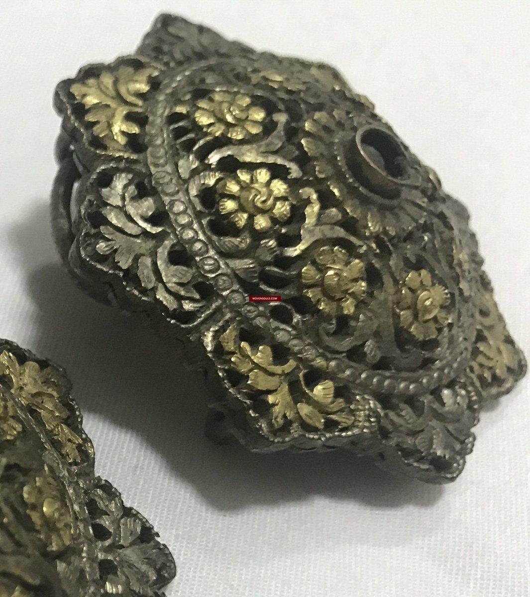 1263 Rare Antique Himalayan Silver Ornament Pair - Koma / Kooma from Sikkim-WOVENSOULS-Antique-Vintage-Textiles-Art-Decor