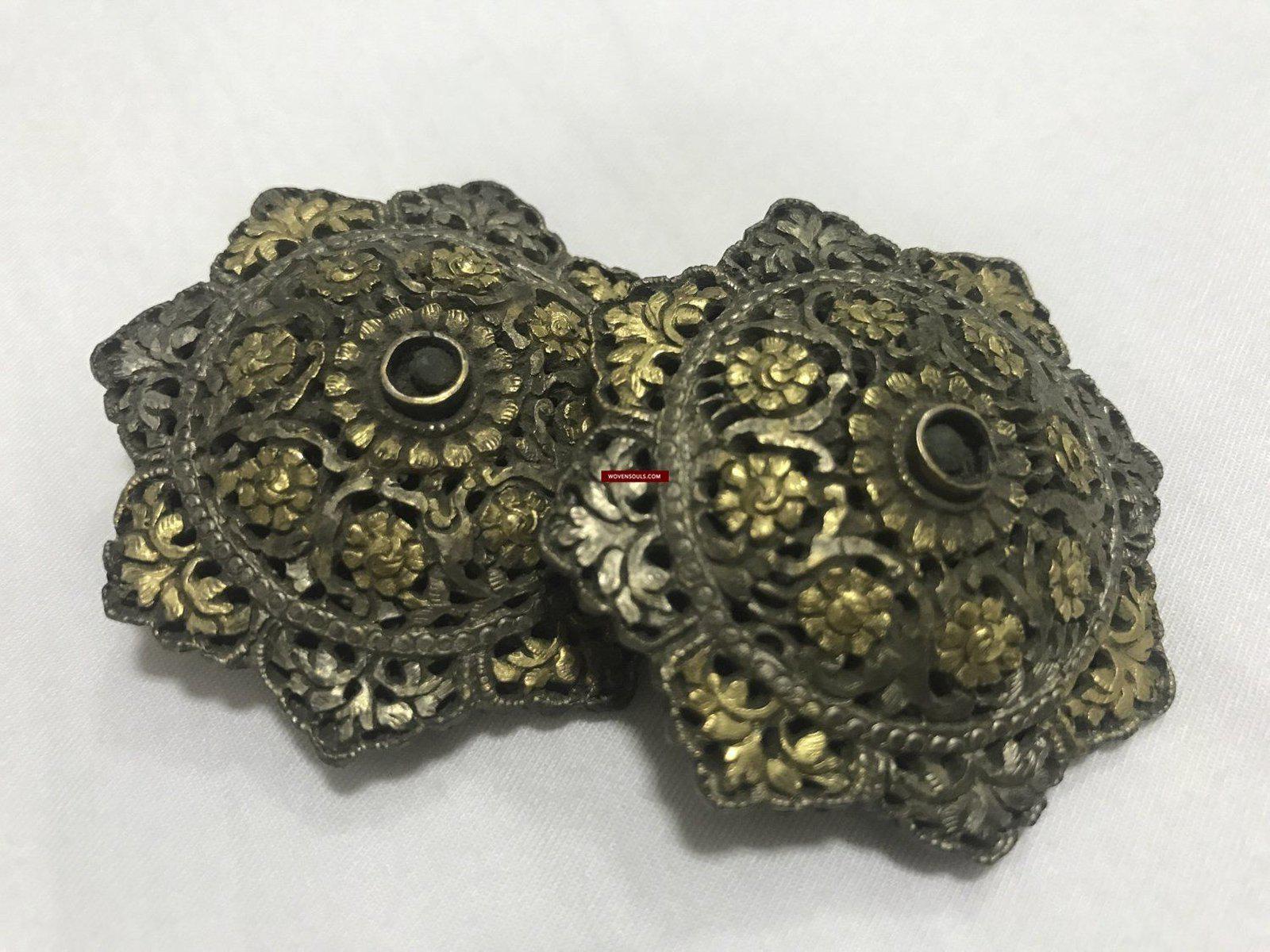 1263 Rare Antique Himalayan Silver Ornament Pair - Koma / Kooma from Sikkim-WOVENSOULS-Antique-Vintage-Textiles-Art-Decor