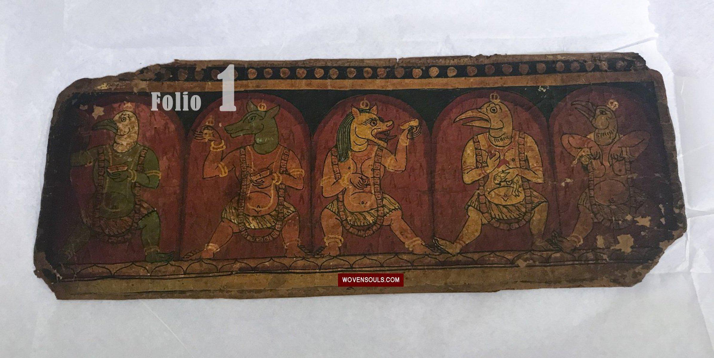 1278 Ancient Tibetan Manuscript leaves with Paintings of Deities-WOVENSOULS-Antique-Vintage-Textiles-Art-Decor