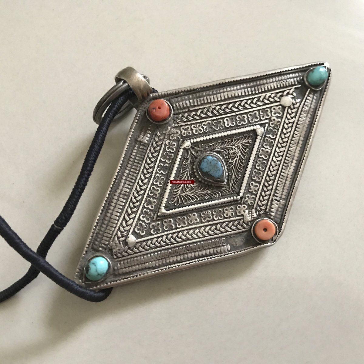 1282 Rare Old Ladakh Heirloom Silver Pendant SOLD-WOVENSOULS-Antique-Vintage-Textiles-Art-Decor