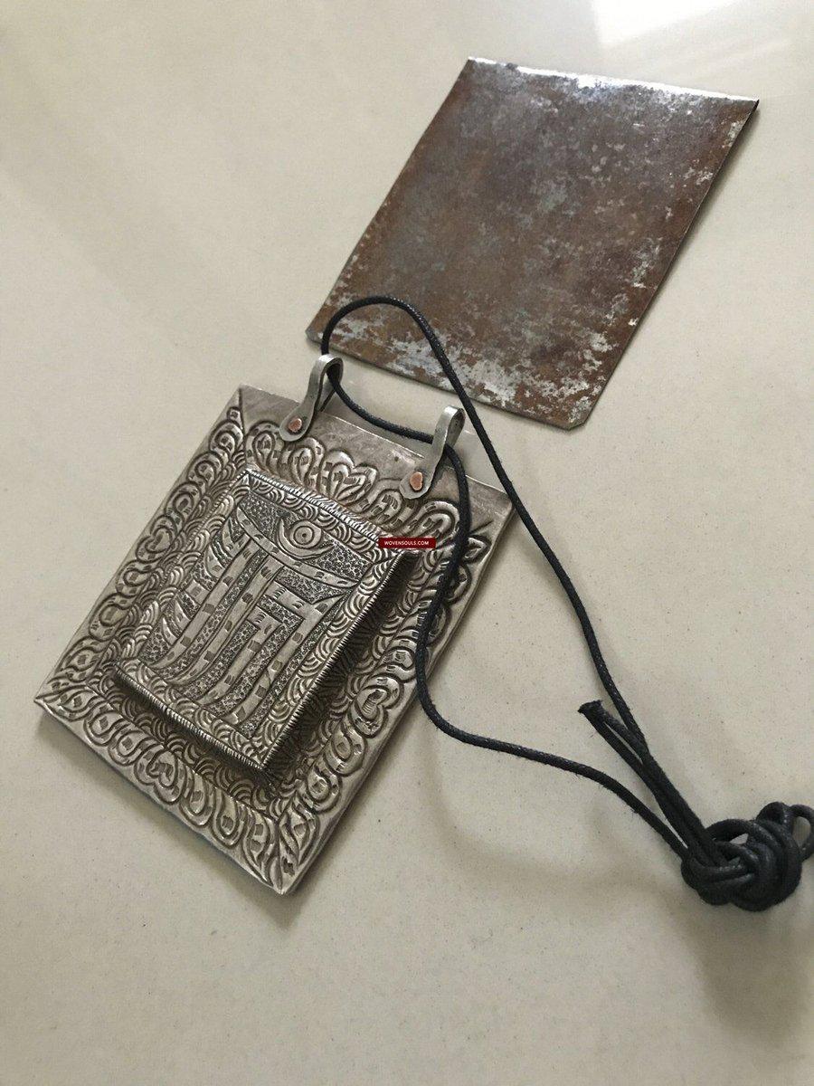 1284 SOLD Old Ladakh Heirloom Silver Buddhist Amulet Pendant-WOVENSOULS-Antique-Vintage-Textiles-Art-Decor