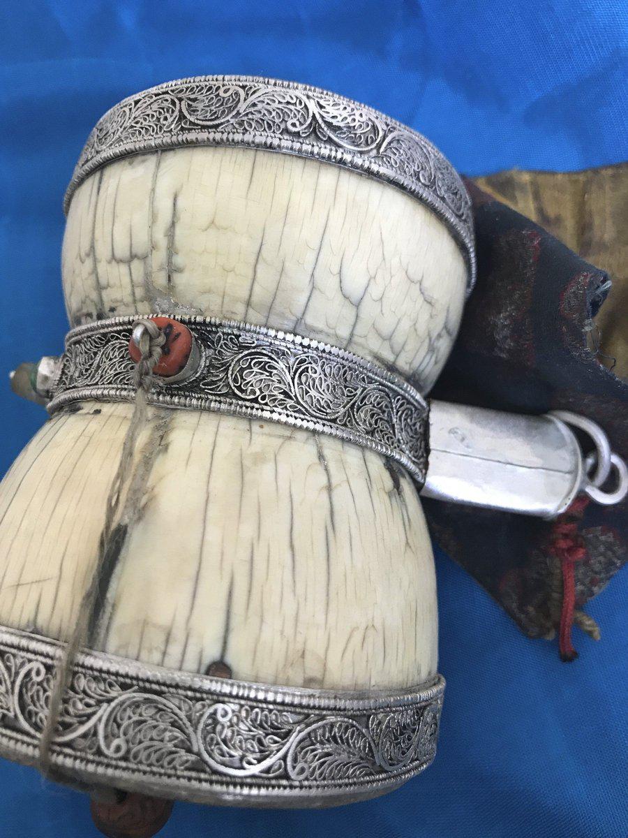 1285 Rare Antique Tibetan Buddhist Ritual Object Damru Drum-WOVENSOULS-Antique-Vintage-Textiles-Art-Decor