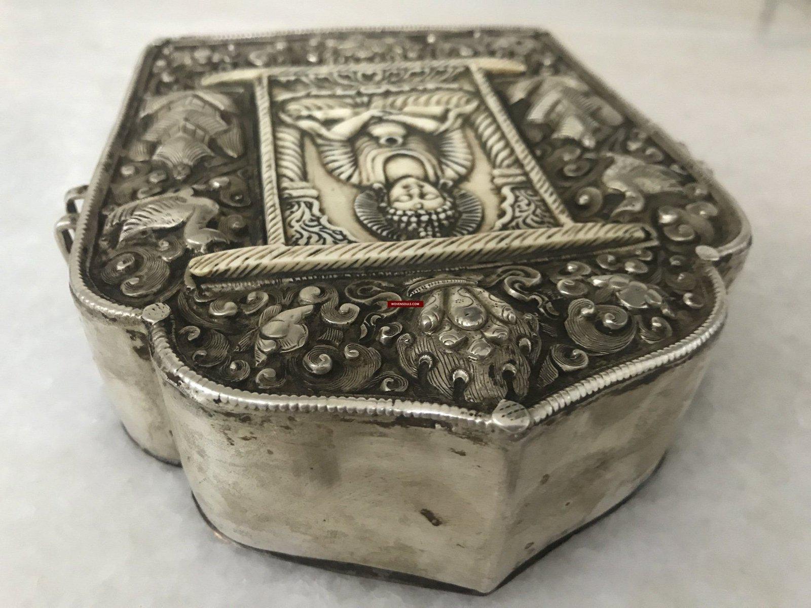 1287 Rare Antique Tibetan Buddhist Silver Ghau with Bone Inlay-WOVENSOULS-Antique-Vintage-Textiles-Art-Decor