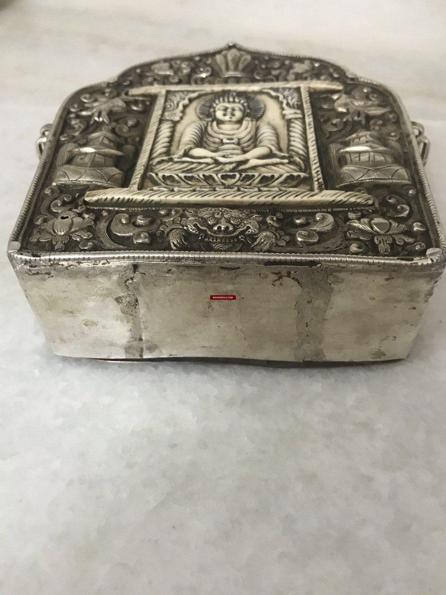 1287 Rare Antique Tibetan Buddhist Silver Ghau with Bone Inlay-WOVENSOULS-Antique-Vintage-Textiles-Art-Decor