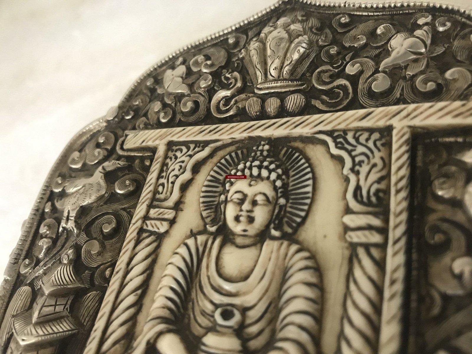 1287 Rare Antique Tibetan Buddhist Silver Ghau with Bone Inlay-WOVENSOULS-Antique-Vintage-Textiles-Art-Decor