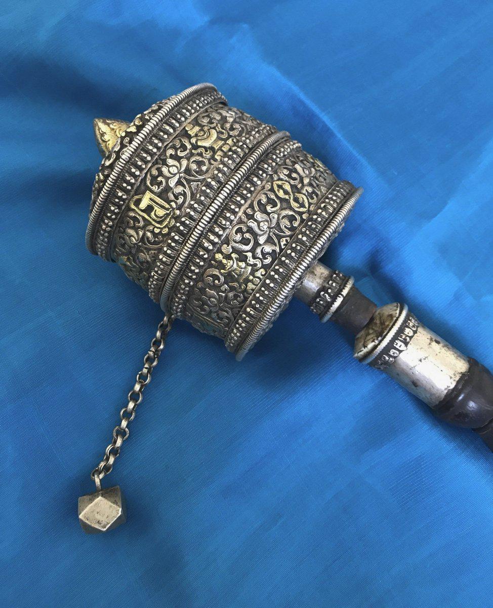 1288 Rare Antique Silver Tibetan Buddhist Prayer Wheel-WOVENSOULS-Antique-Vintage-Textiles-Art-Decor