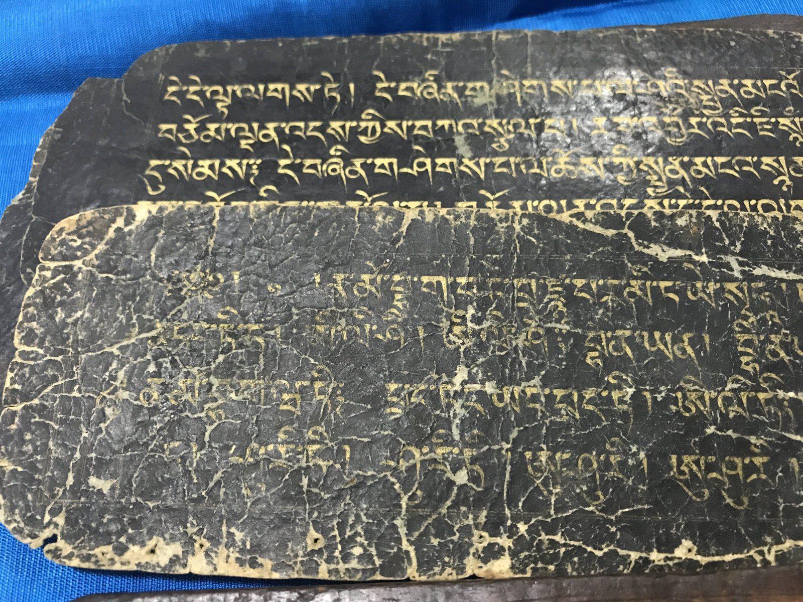 1293 Antique Tibetan Handwritten Manuscript in Gold on Black-WOVENSOULS-Antique-Vintage-Textiles-Art-Decor