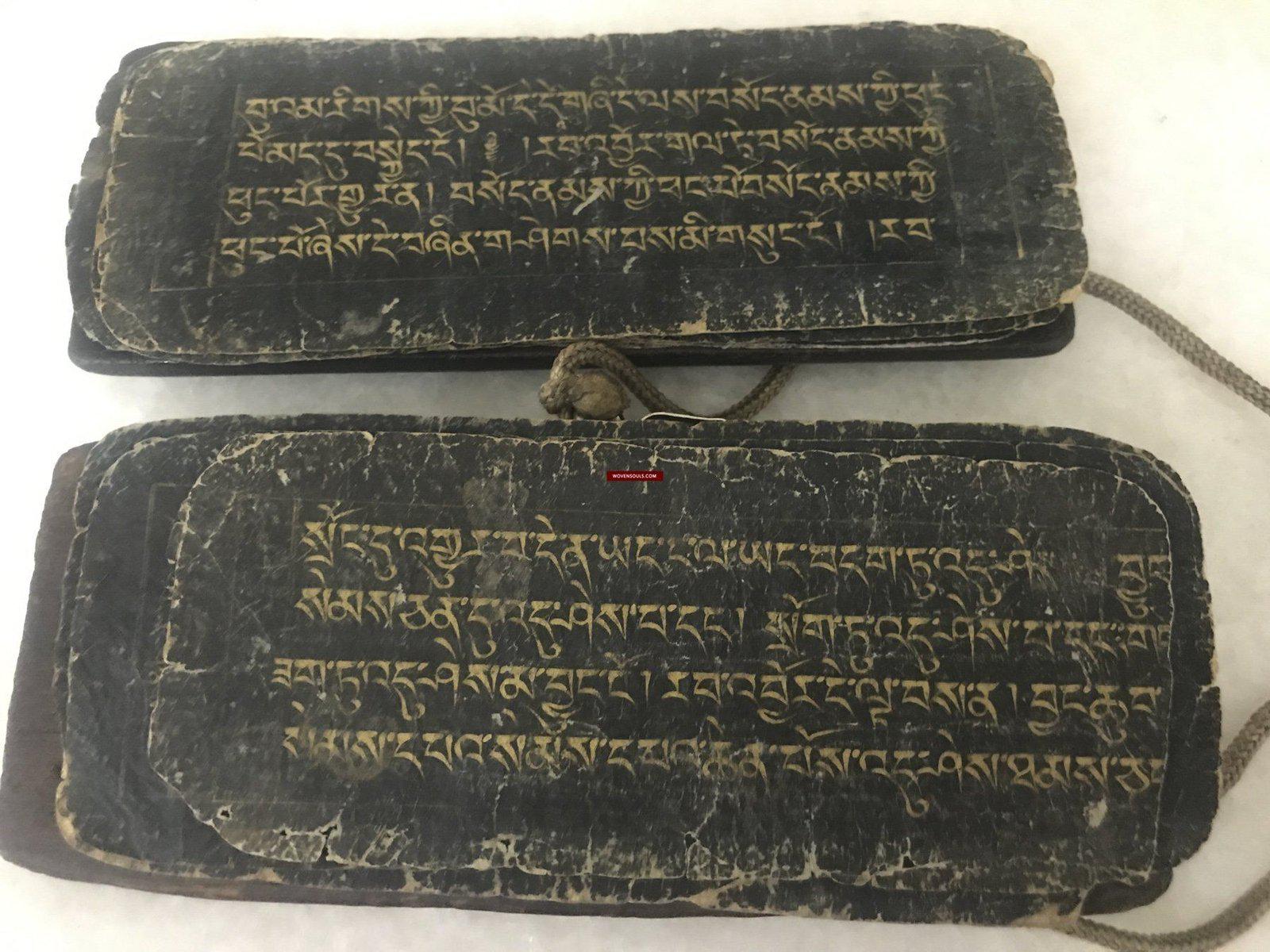 1293 Antique Tibetan Handwritten Manuscript in Gold on Black-WOVENSOULS-Antique-Vintage-Textiles-Art-Decor