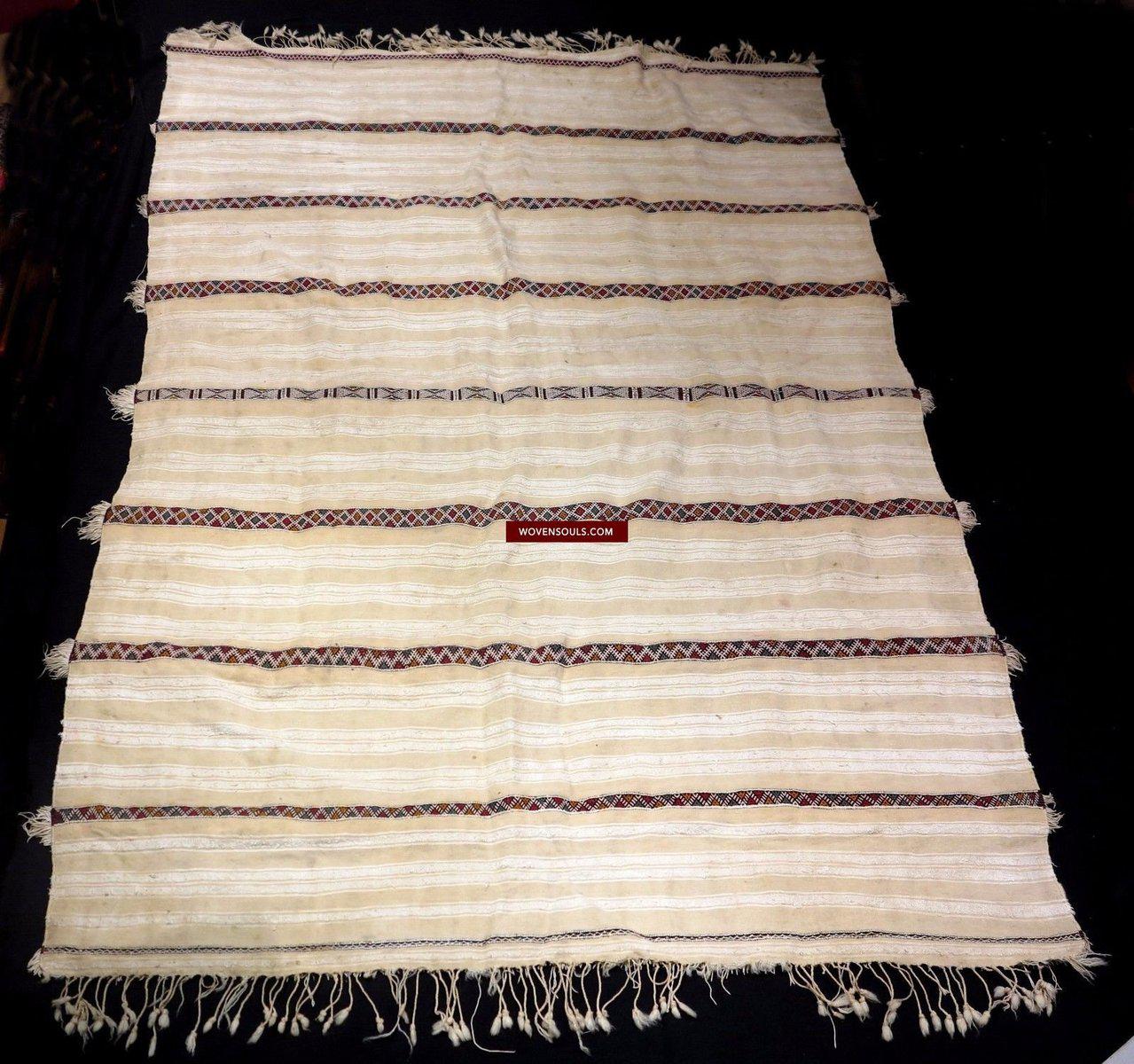 1308 SOLD Vintage Berber Wedding Shawl Blanket Tamizart / Handira - North African Textile Art-WOVENSOULS-Antique-Vintage-Textiles-Art-Decor