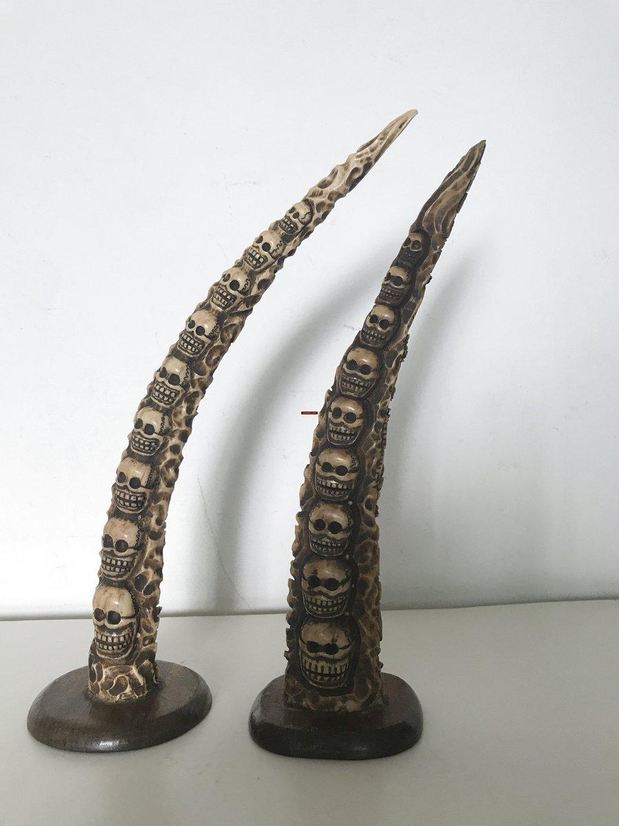 1309 Pair of Antique Tantric Buddhist Horn Carvings from the 1800s-WOVENSOULS-Antique-Vintage-Textiles-Art-Decor