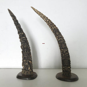 1309 Pair of Antique Tantric Buddhist Horn Carvings from the 1800s-WOVENSOULS-Antique-Vintage-Textiles-Art-Decor