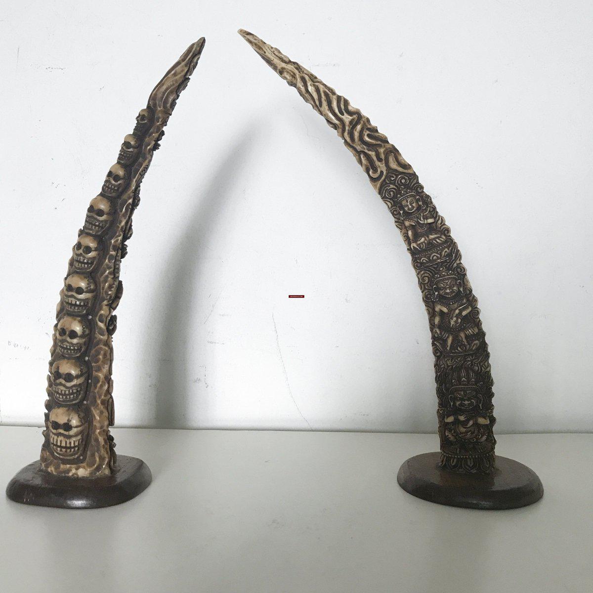 1309 Pair of Antique Tantric Buddhist Horn Carvings from the 1800s-WOVENSOULS-Antique-Vintage-Textiles-Art-Decor