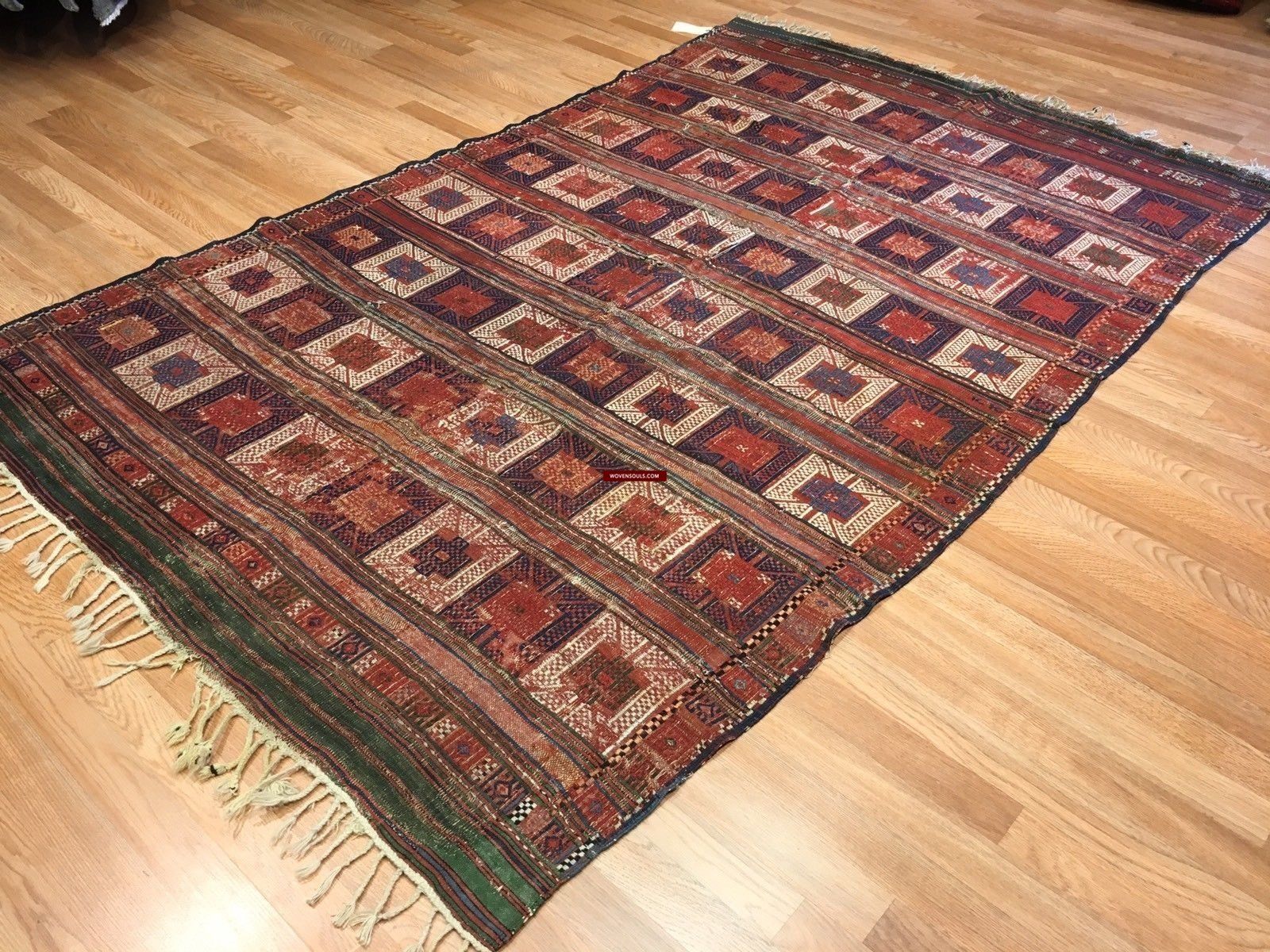 1316 Antique Caucasian Verneh Sileh Flatweave Rug Shaddah Fragment - 1800s or earlier - Gallery-2-WOVENSOULS-Antique-Vintage-Textiles-Art-Decor