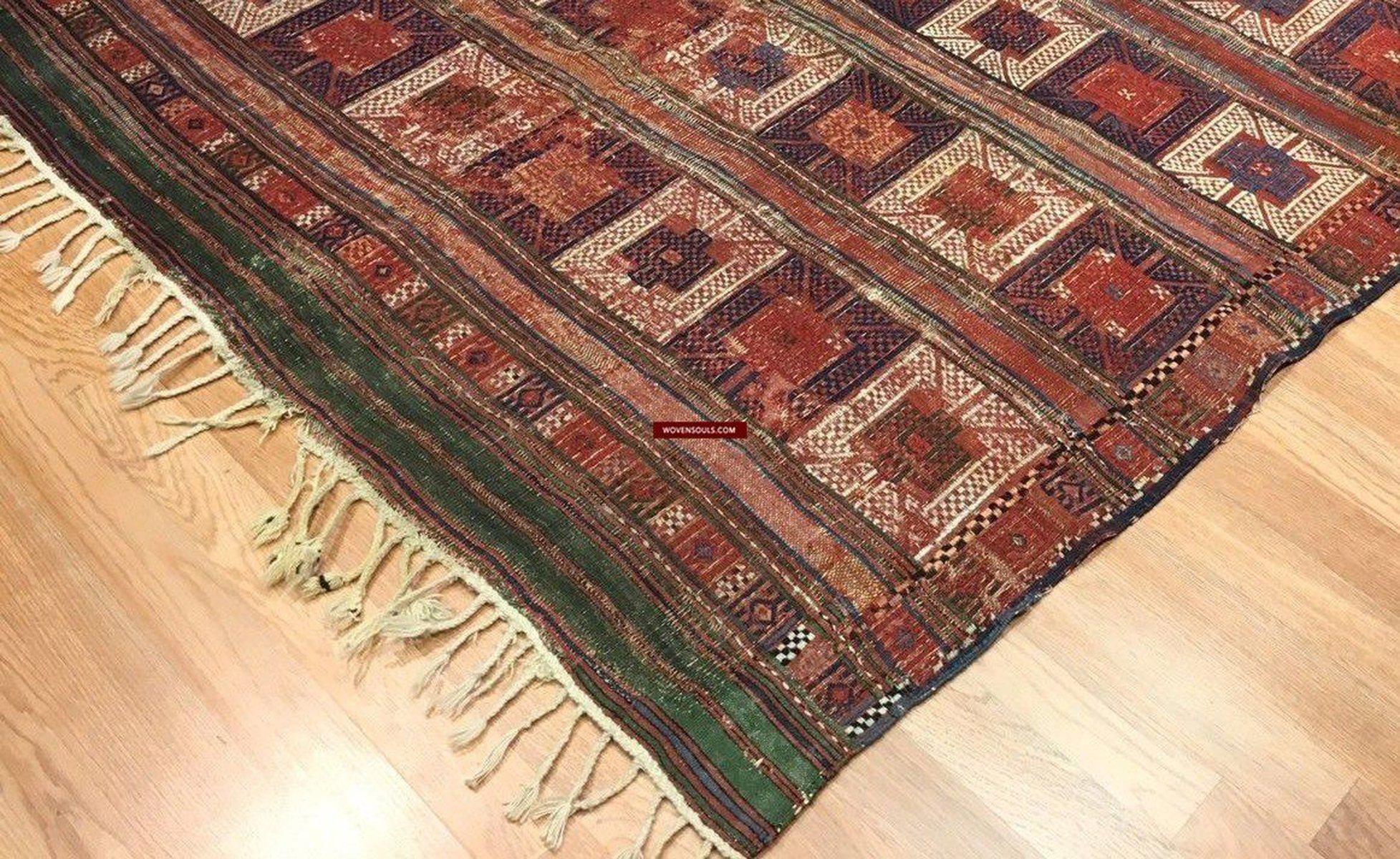 1316 Antique Caucasian Verneh Sileh Flatweave Rug Shaddah Fragment - 1800s or earlier - Gallery-2-WOVENSOULS-Antique-Vintage-Textiles-Art-Decor