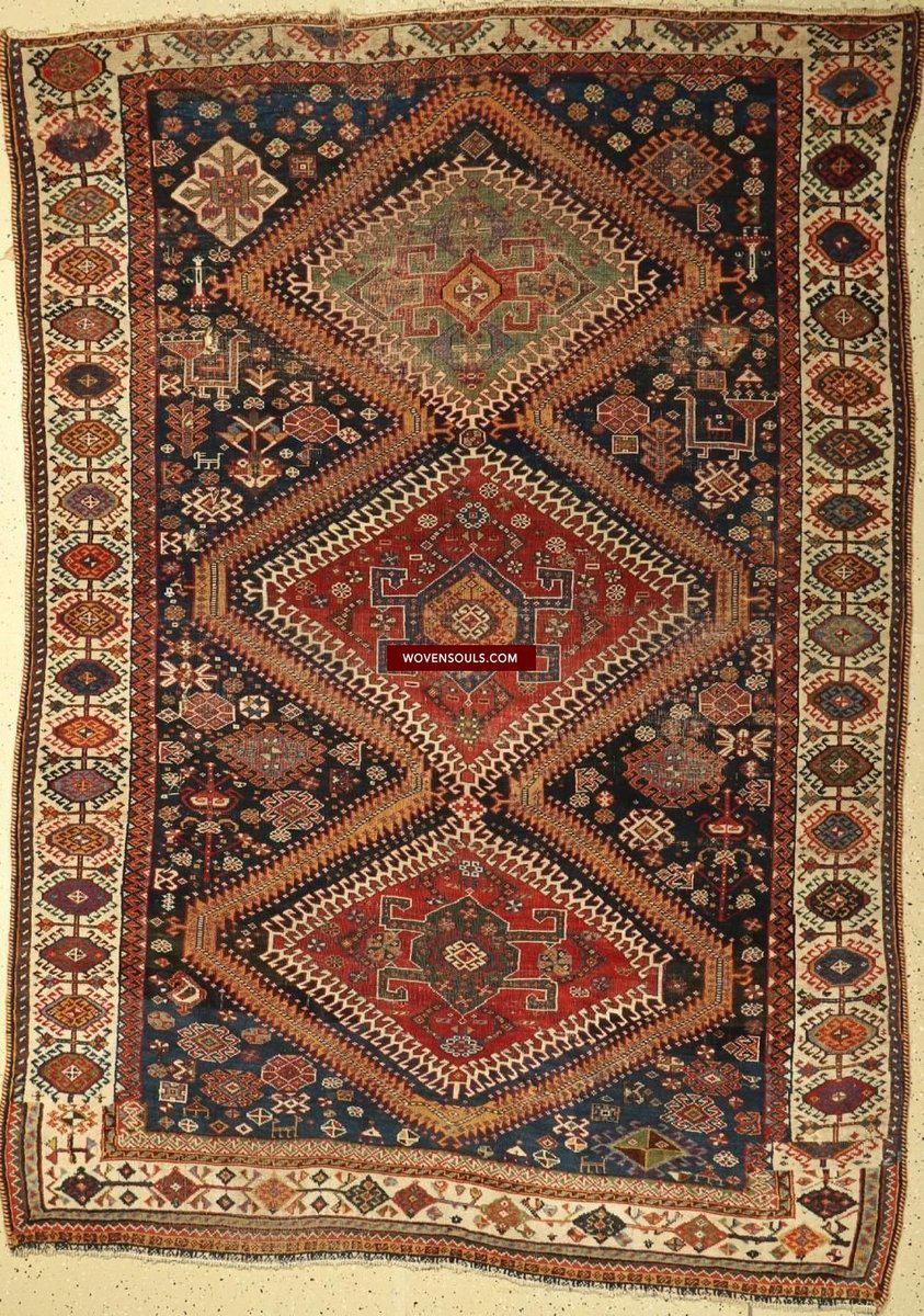 1324 Antique Qashqai Rug with Shekarlu influence - Antique Art