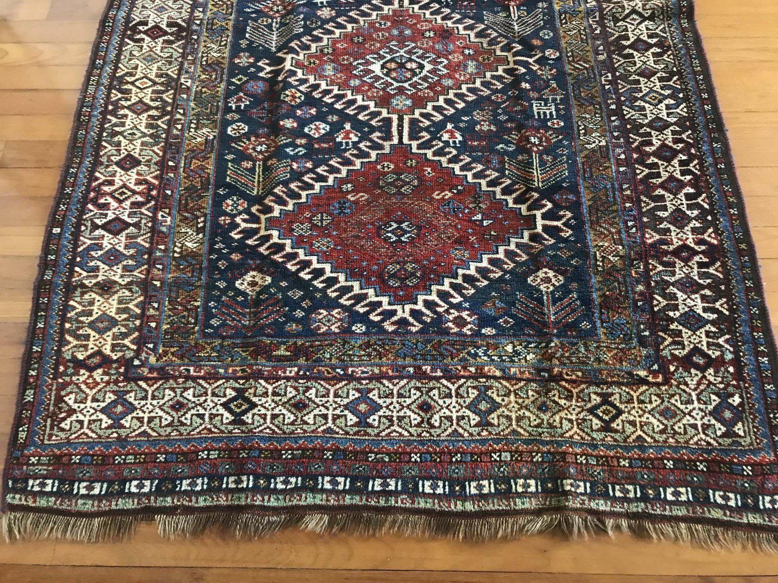 1325 SOLD Antique Qashqai Tribal Rug - Humans and Animals-WOVENSOULS-Antique-Vintage-Textiles-Art-Decor