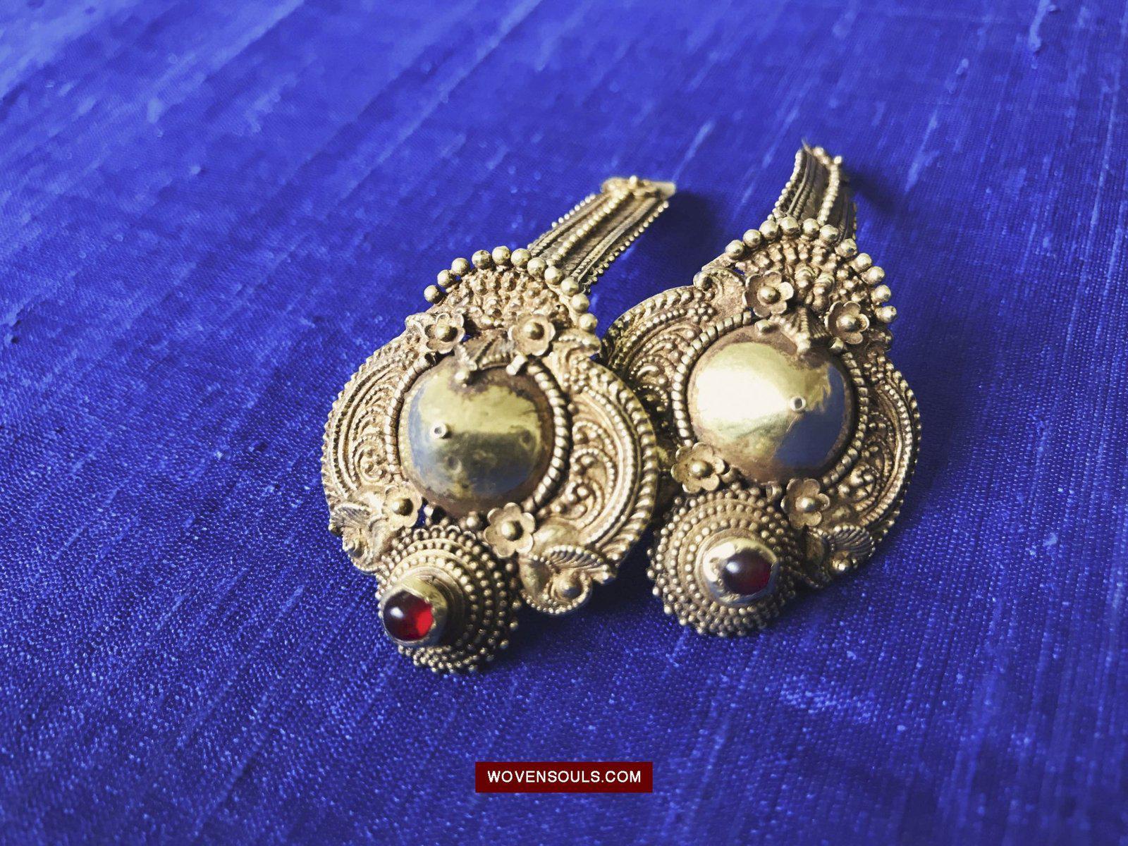 1335 Old Indian Gold Jewelry Earrings - South India-WOVENSOULS-Antique-Vintage-Textiles-Art-Decor