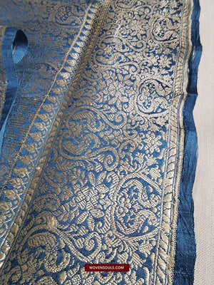 1349 SOLD - Spectacular Old Banarasi Sari with Silver content in Zari-WOVENSOULS-Antique-Vintage-Textiles-Art-Decor