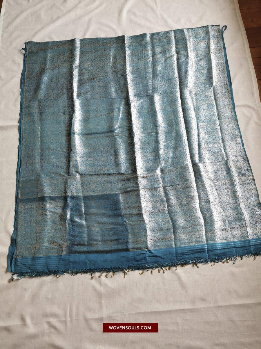 1349 SOLD - Spectacular Old Banarasi Sari with Silver content in Zari-WOVENSOULS-Antique-Vintage-Textiles-Art-Decor