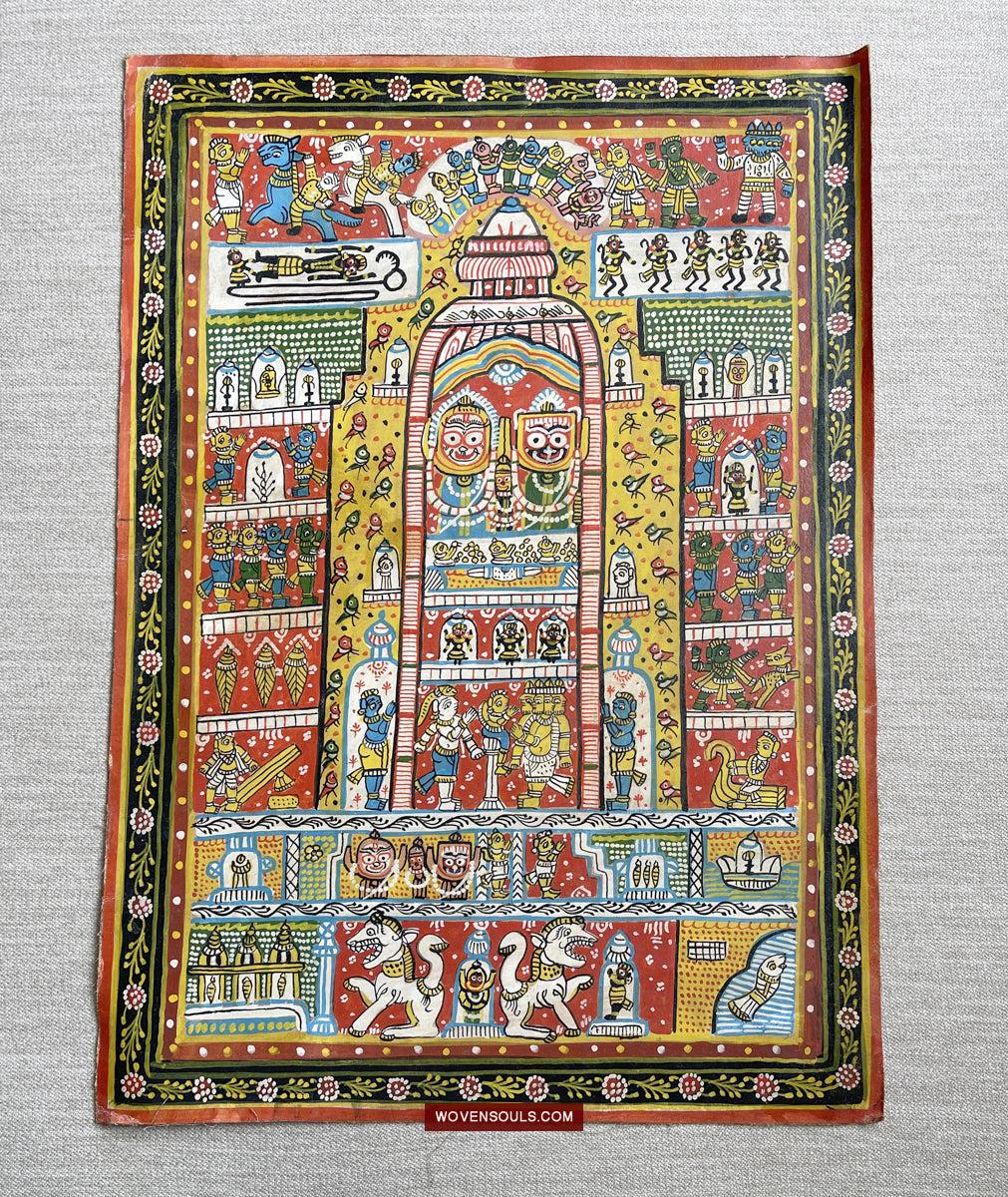 134 Old Traditional Jatripatti Lord Jagannath Puri Orissa Painting Indian Art-WOVENSOULS Antique Textiles &amp; Art Gallery