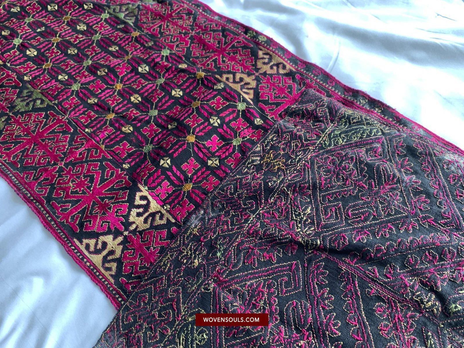 1351 Antique Textile Turban Panel with Embroidery from Kohistan / Swat-WOVENSOULS-Antique-Vintage-Textiles-Art-Decor