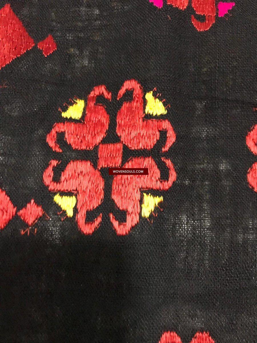 1352 Antique Men's Swat Valley Shawl Textile Embroidery - Pomegranate flowers-WOVENSOULS-Antique-Vintage-Textiles-Art-Decor