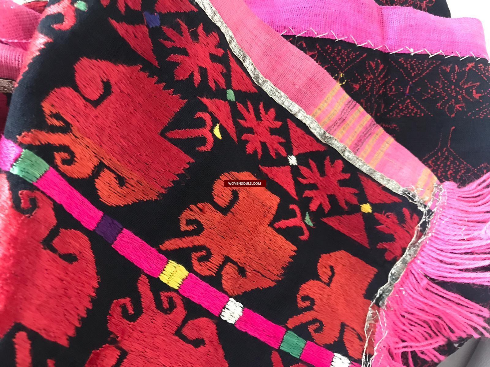 1352 Antique Men's Swat Valley Shawl Textile Embroidery - Pomegranate flowers-WOVENSOULS-Antique-Vintage-Textiles-Art-Decor