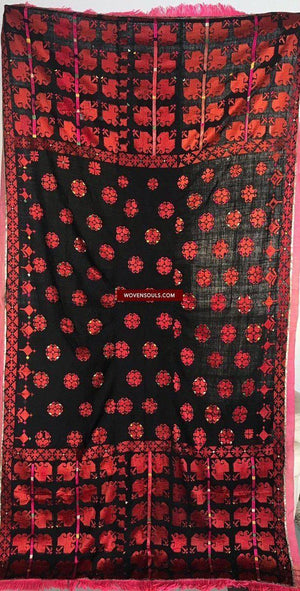 1352 Antique Men's Swat Valley Shawl Textile Embroidery - Pomegranate flowers-WOVENSOULS-Antique-Vintage-Textiles-Art-Decor