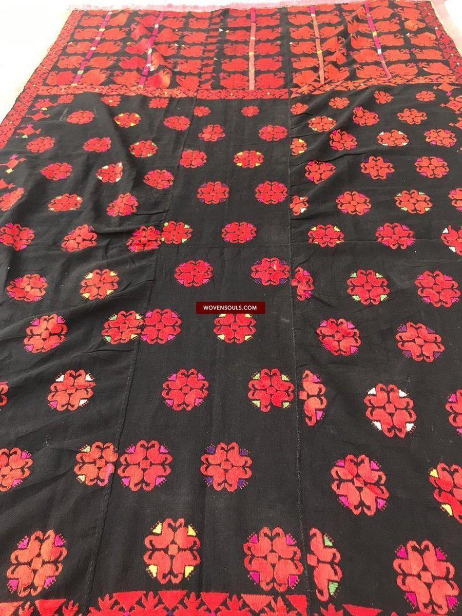 1352 Antique Men's Swat Valley Shawl Textile Embroidery - Pomegranate flowers-WOVENSOULS-Antique-Vintage-Textiles-Art-Decor