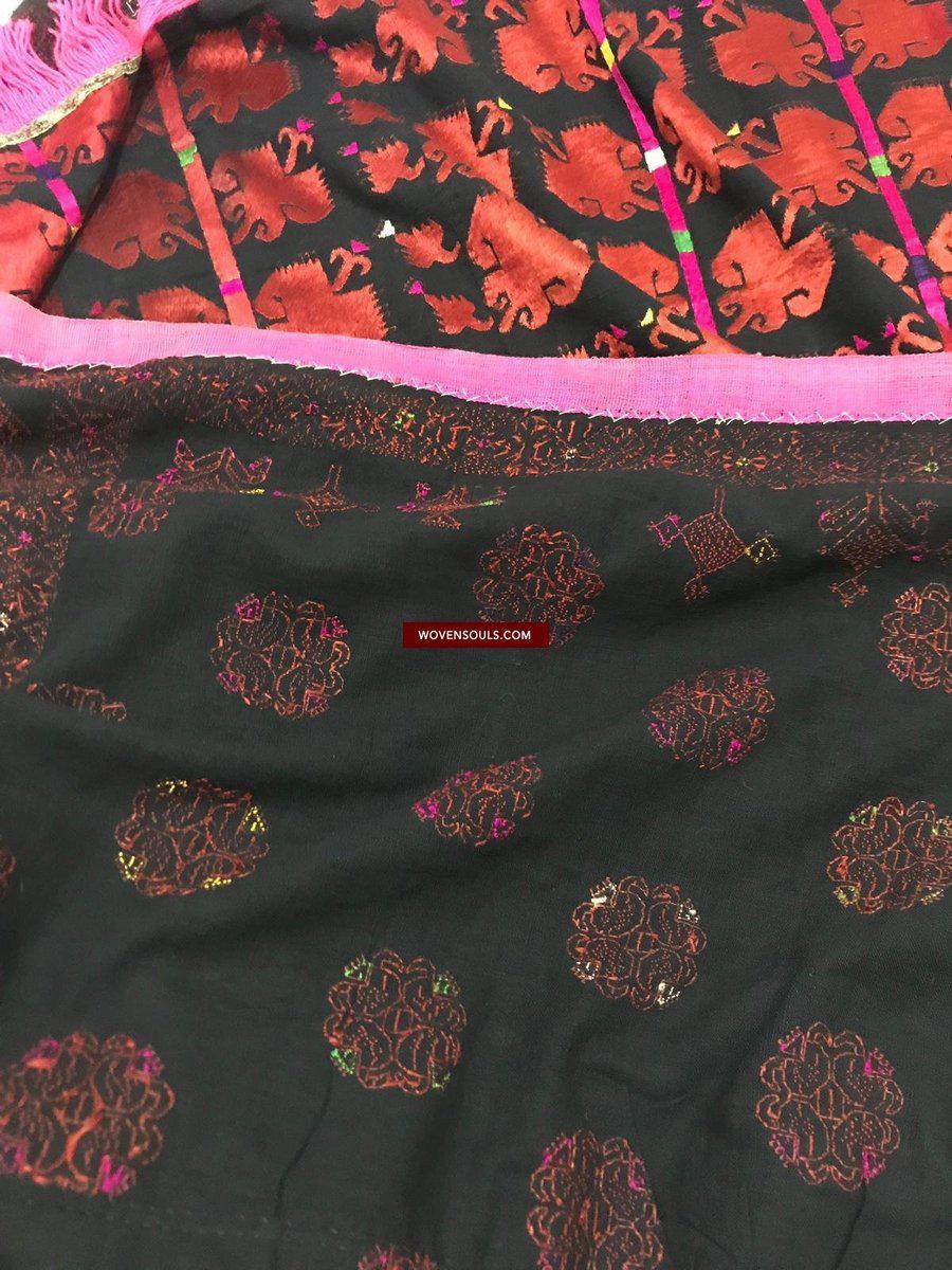 1352 Antique Men's Swat Valley Shawl Textile Embroidery - Pomegranate flowers-WOVENSOULS-Antique-Vintage-Textiles-Art-Decor