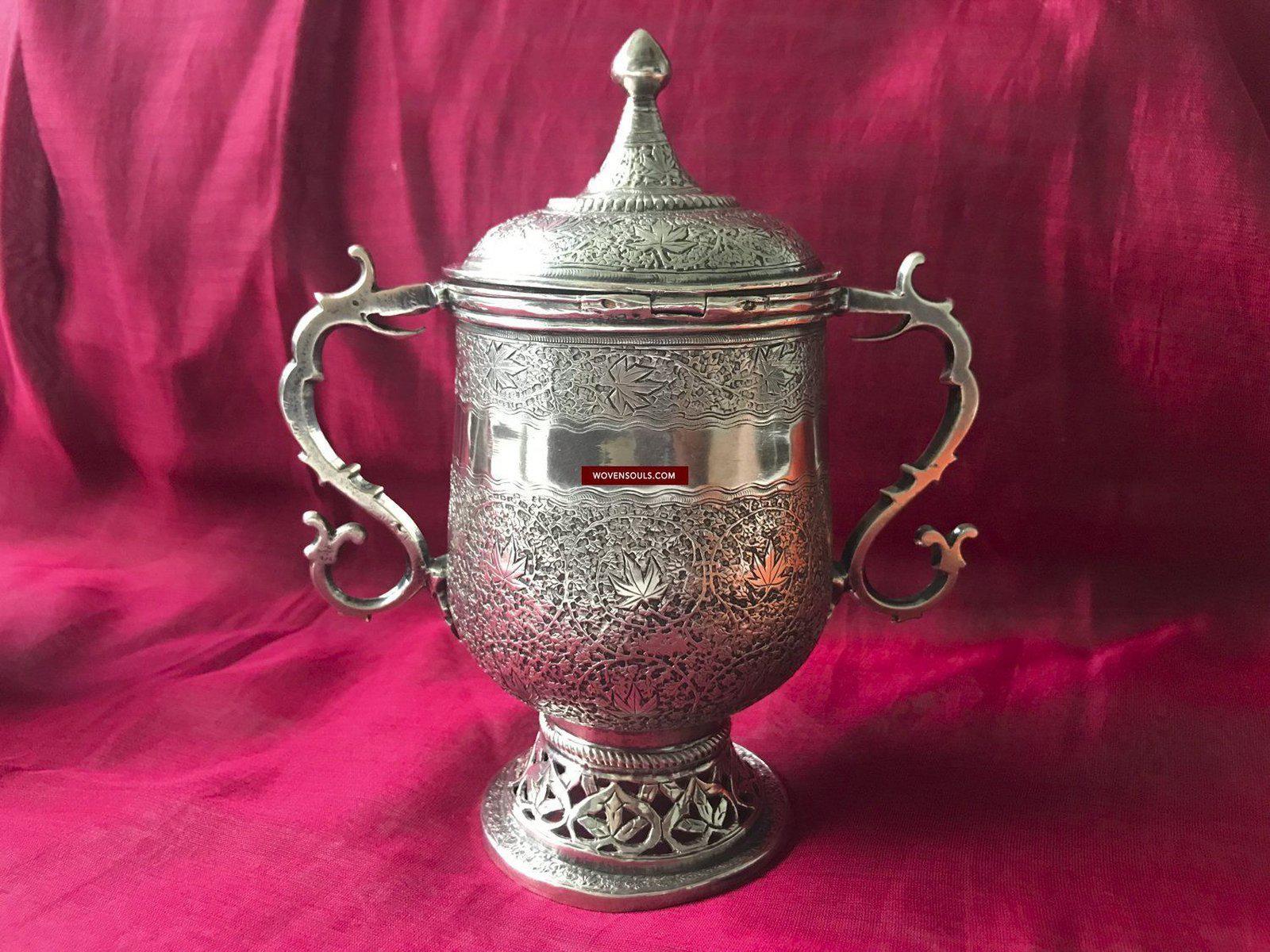 1356 Old Kashmir Finely Crafted Silver Tea Service - Masterpiece-WOVENSOULS-Antique-Vintage-Textiles-Art-Decor