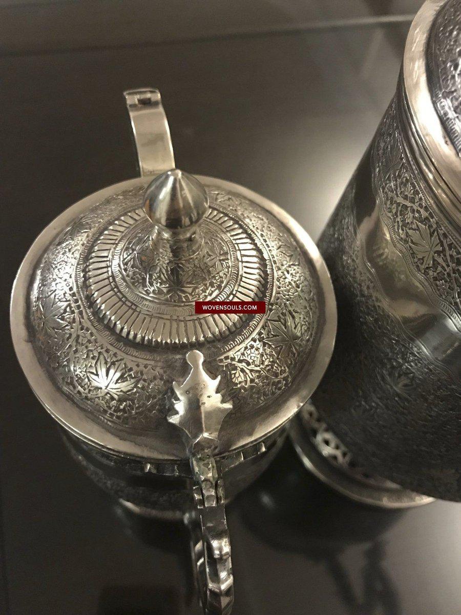 1356 Old Kashmir Finely Crafted Silver Tea Service - Masterpiece-WOVENSOULS-Antique-Vintage-Textiles-Art-Decor