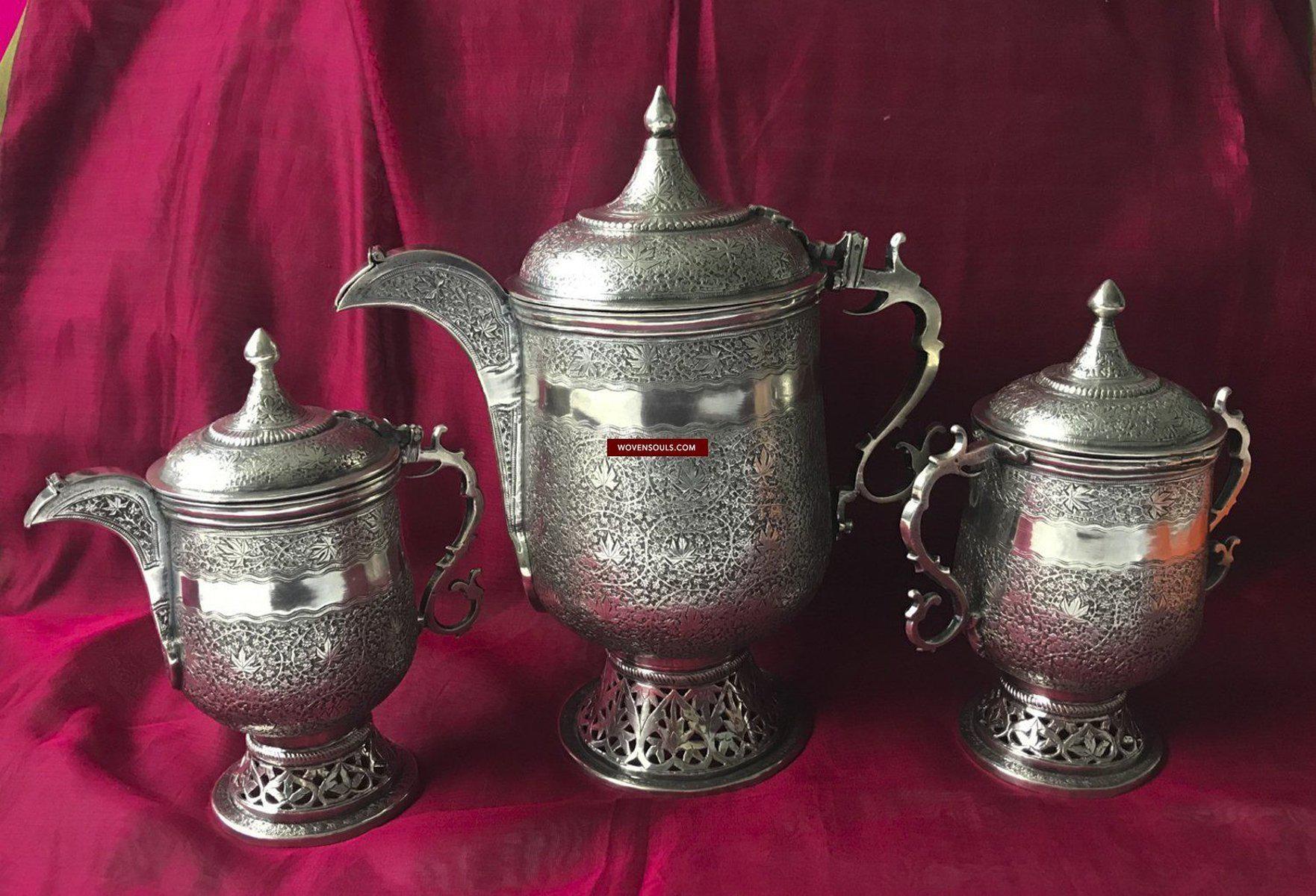 1356 Old Kashmir Finely Crafted Silver Tea Service - Masterpiece-WOVENSOULS-Antique-Vintage-Textiles-Art-Decor