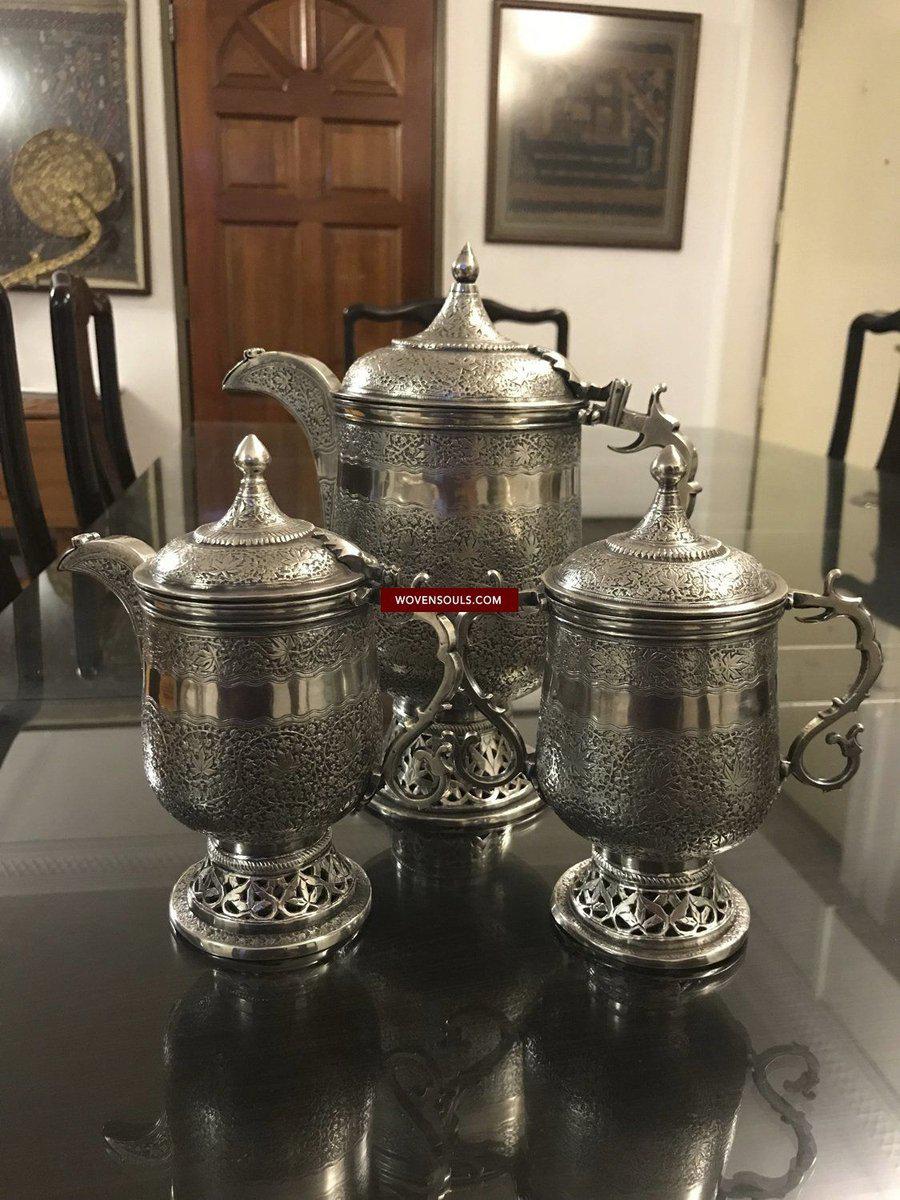 1356 Old Kashmir Finely Crafted Silver Tea Service - Masterpiece-WOVENSOULS-Antique-Vintage-Textiles-Art-Decor