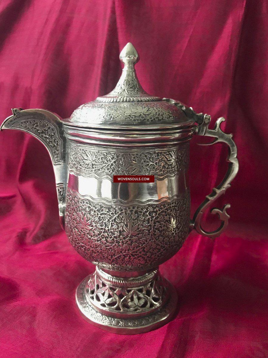 1356 Old Kashmir Finely Crafted Silver Tea Service - Masterpiece-WOVENSOULS-Antique-Vintage-Textiles-Art-Decor