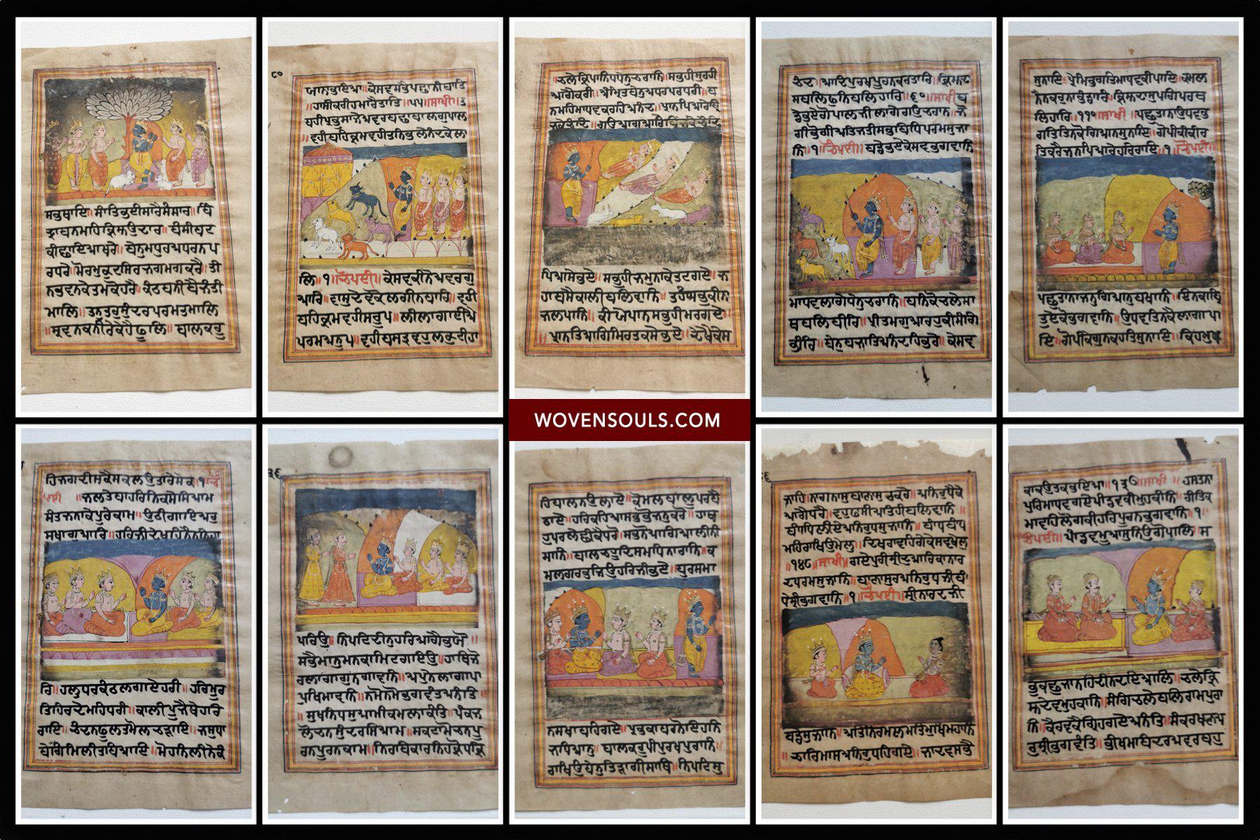 1358 Set of 10 Folios with Illuminated Miniature Paintings from a Kashmiri Sikh Manuscript-WOVENSOULS-Antique-Vintage-Textiles-Art-Decor