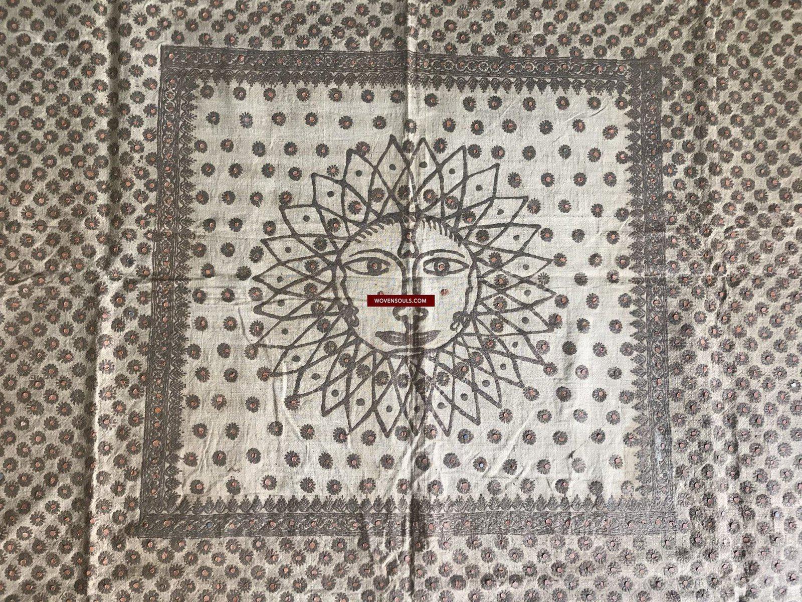 1362 SOLD Old Jain Ceremonial Textile Artwork with Sun Motif-WOVENSOULS-Antique-Vintage-Textiles-Art-Decor