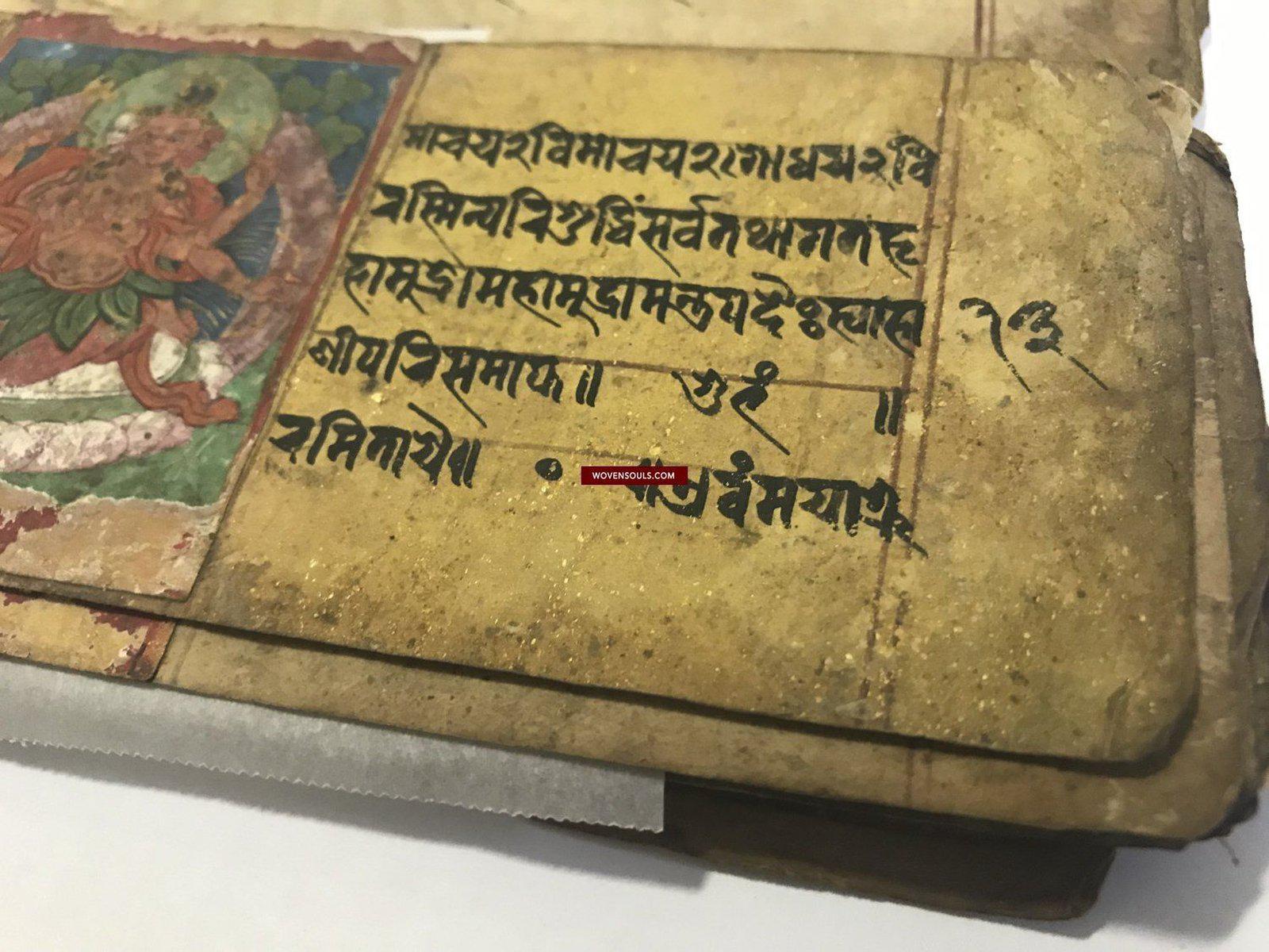 1363 Ancient Nepal Manuscript leaves with Illuminated Paintings of Deities Pancarakasa-WOVENSOULS-Antique-Vintage-Textiles-Art-Decor