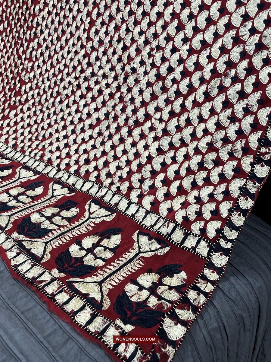 1364 Superb Antique Sindh Odhana Abochani Wedding Shawl - Deep Red Base-WOVENSOULS Antique Textiles &amp; Art Gallery