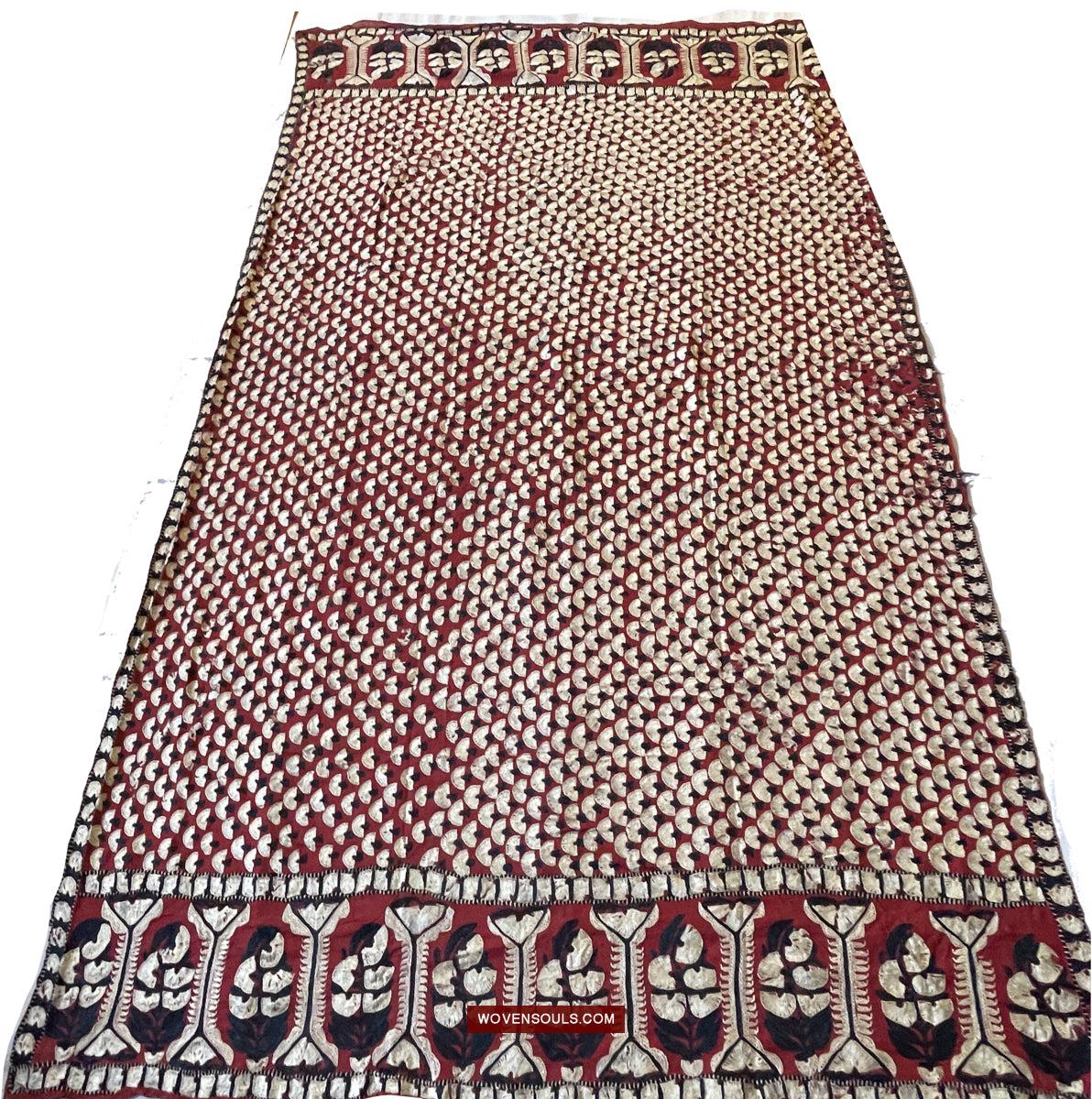 1364 Superb Antique Sindh Odhana Abochani Wedding Shawl - Deep Red Base-WOVENSOULS Antique Textiles &amp; Art Gallery