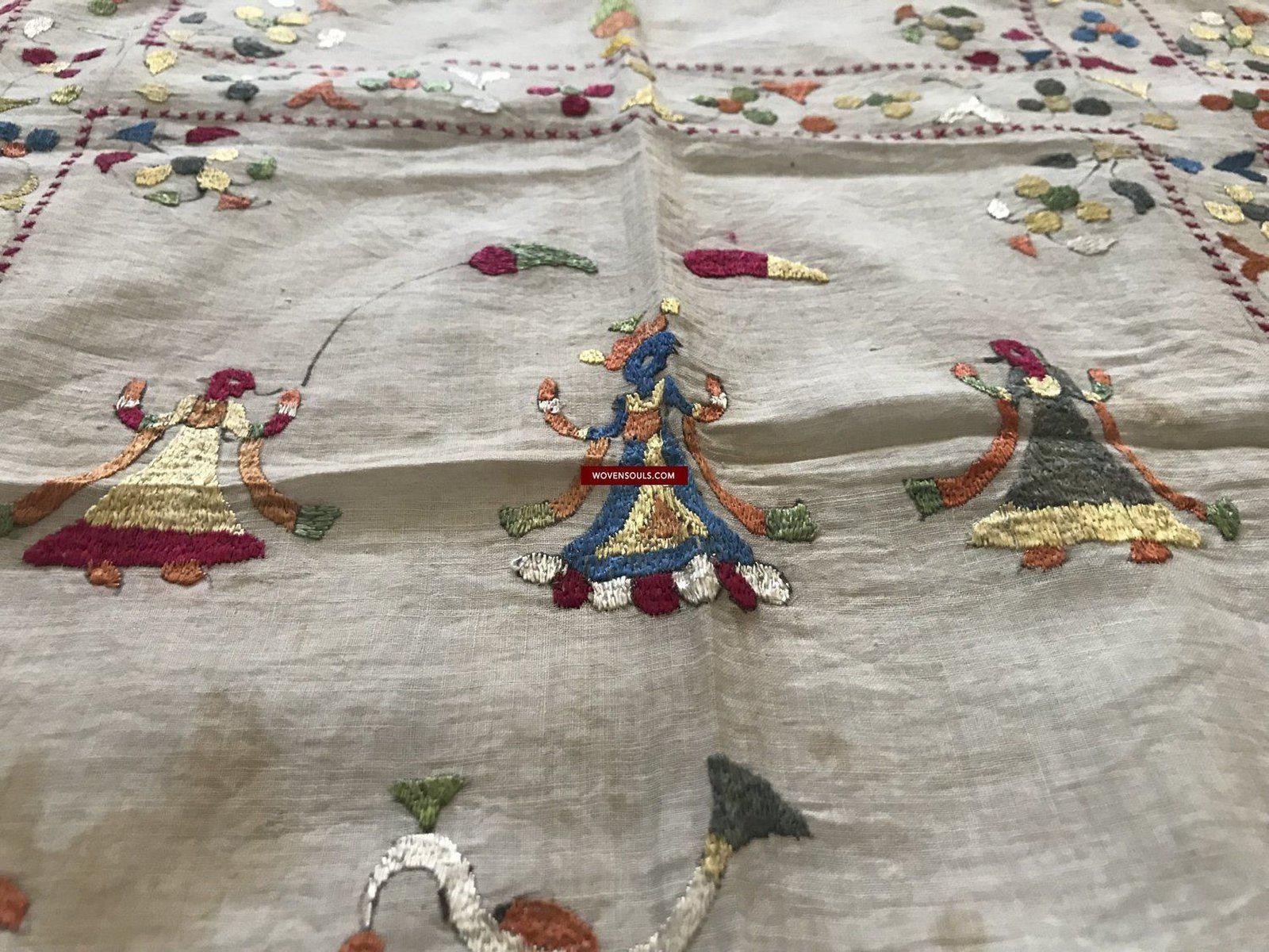 1368 SOLD Lot of Two Old Double Sided Silk Embroidery Chamba Rumal Textiles - SOLD-WOVENSOULS-Antique-Vintage-Textiles-Art-Decor