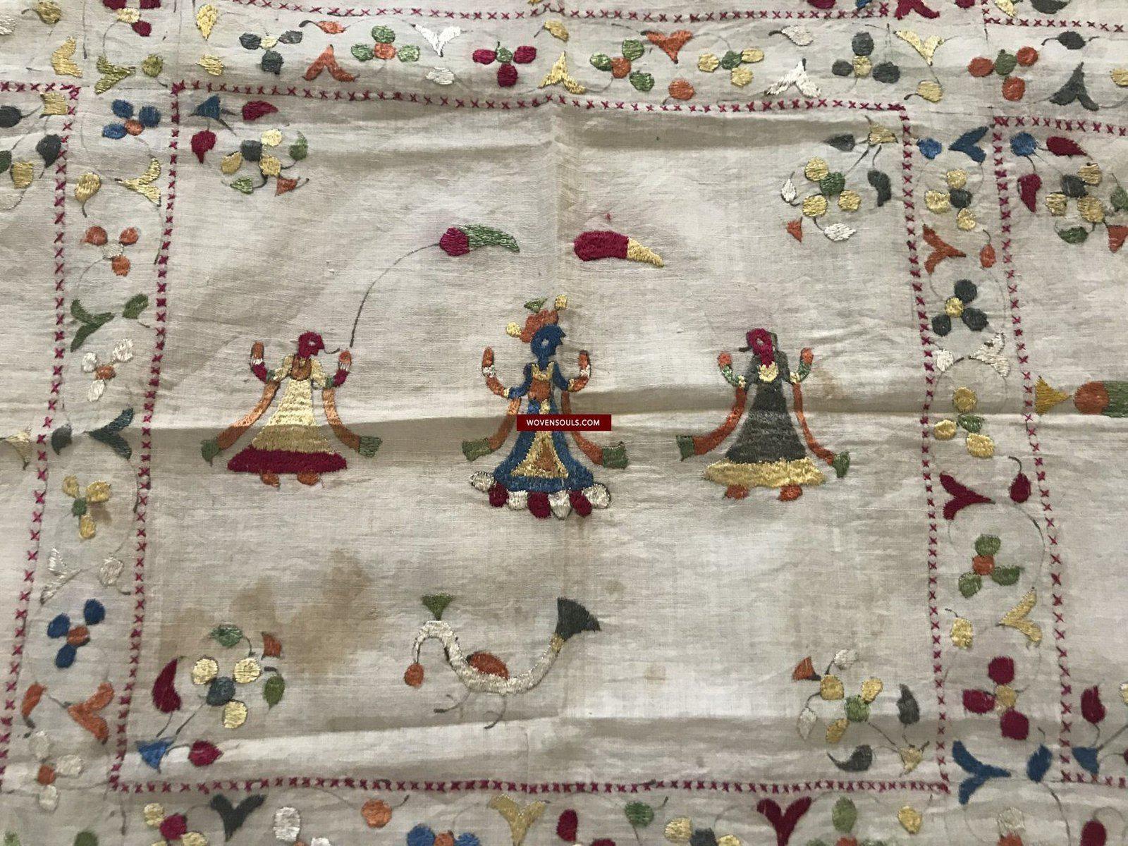 1368 SOLD Lot of Two Old Double Sided Silk Embroidery Chamba Rumal Textiles - SOLD-WOVENSOULS-Antique-Vintage-Textiles-Art-Decor