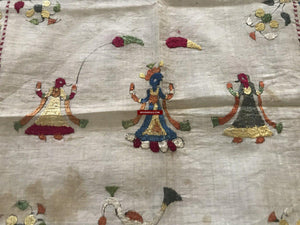 1368 SOLD Lot of Two Old Double Sided Silk Embroidery Chamba Rumal Textiles - SOLD-WOVENSOULS-Antique-Vintage-Textiles-Art-Decor