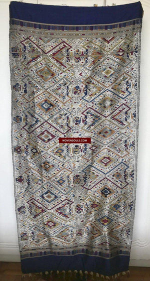 1372 Superfine Blue Laotian Silk Shawl - Weaving Textile Art from Laos-WOVENSOULS-Antique-Vintage-Textiles-Art-Decor